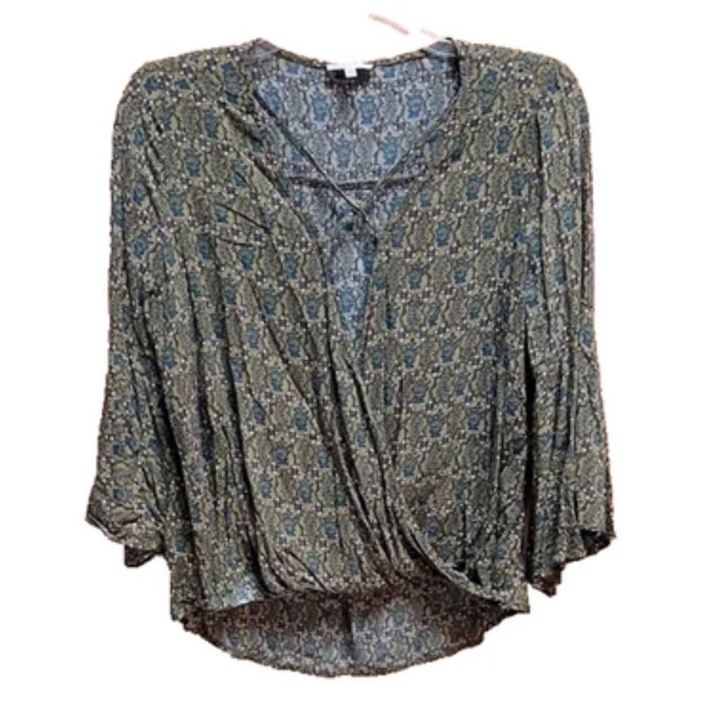 Josifl Size M Multicolor Floral Wrap Front Women’s Blouse